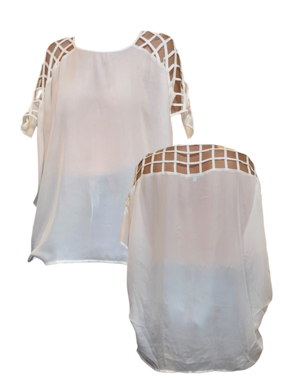 Elegant White Women's Top with Lattice Sleeves